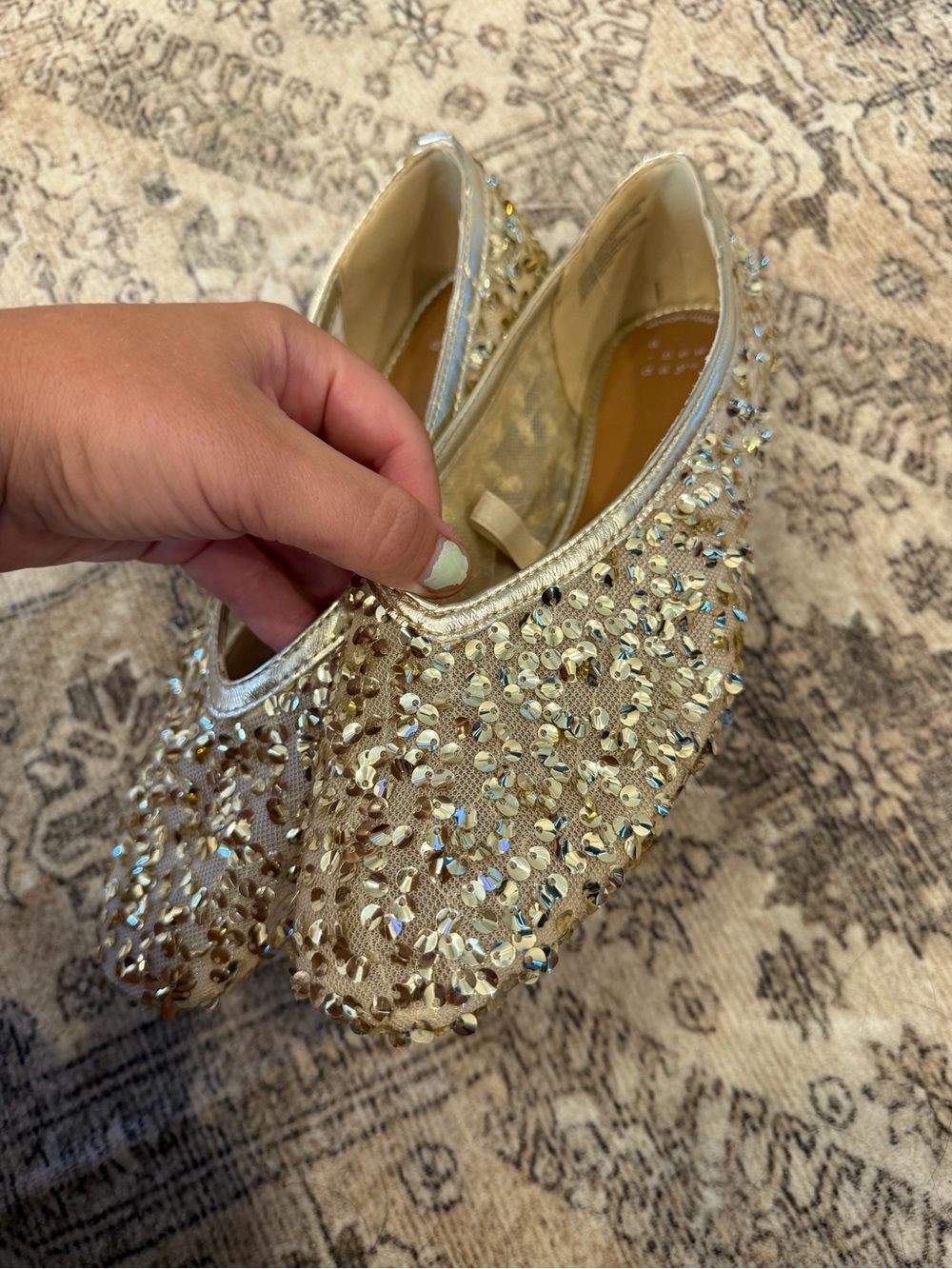 a new day Gold Sequin Embellished Slip-On Flats